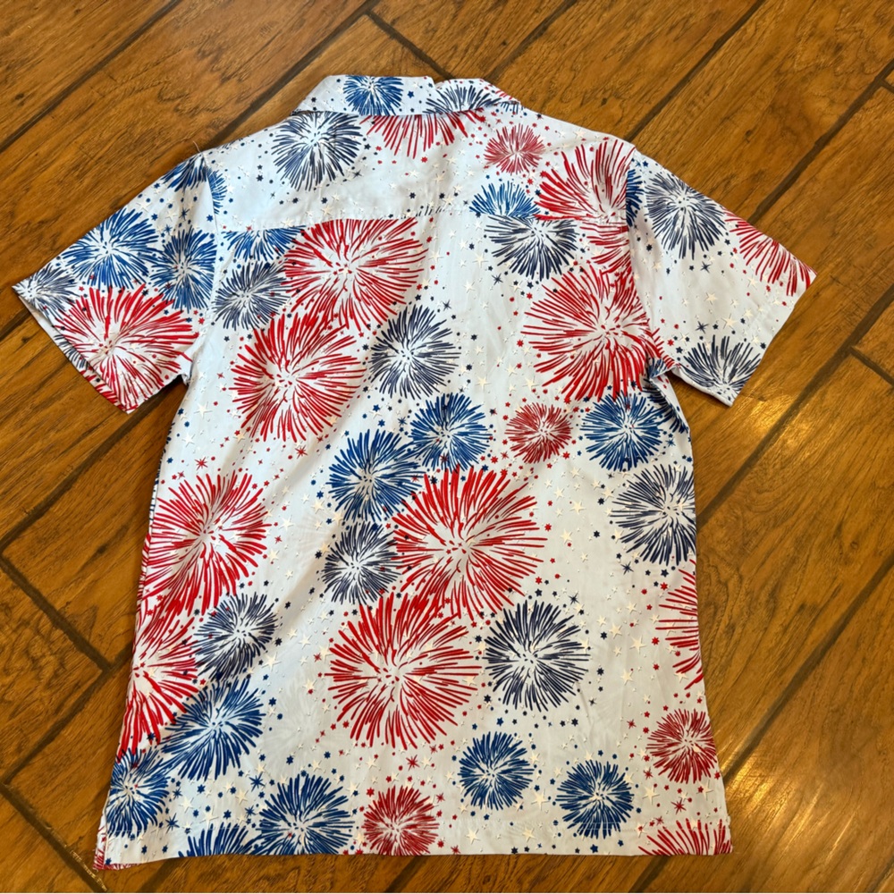 One Resolution Fireworks shirt mens M button up polo 4th of July red blue summer - Picture 3 of 8